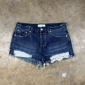 Free People We The Free Denim Shorts Women’s 29 Blue Distressed Crochet‎ Trim